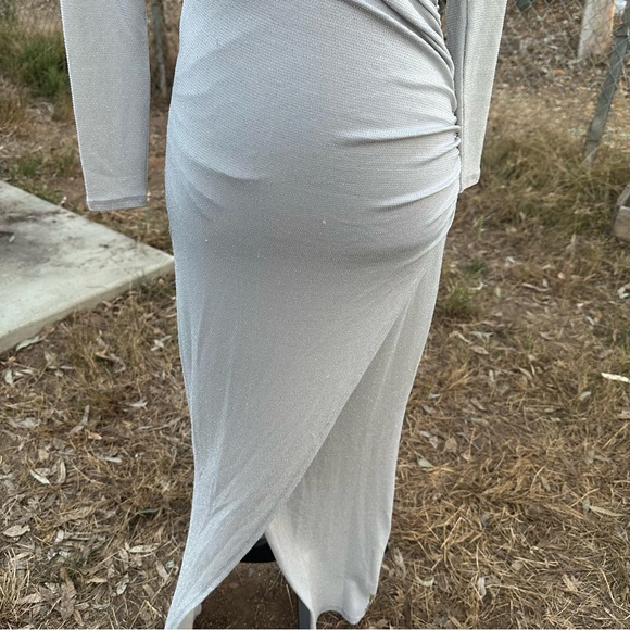 Elegant & Long Shimmering Silver Wrap Dress by KOUKLA - Picture 3 of 5